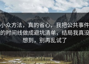 小众方法，真的省心，我把公共事件的时间线做成避坑清单，结局我真没想到，别再乱试了