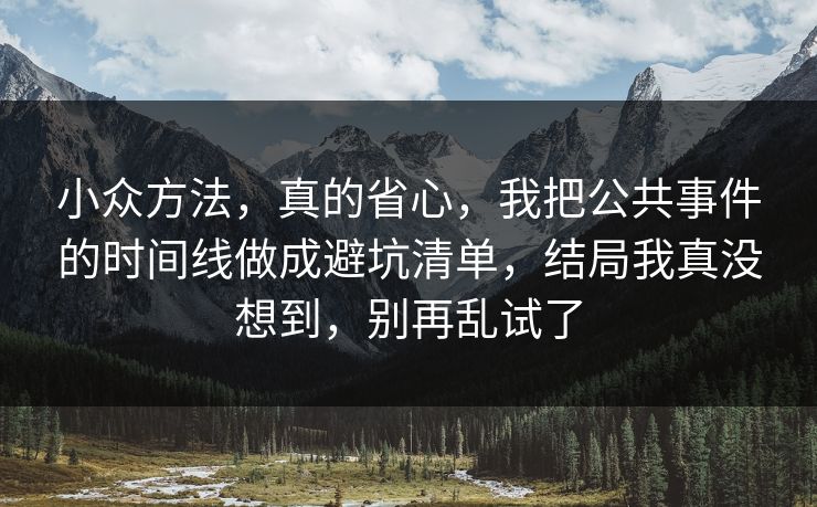 小众方法，真的省心，我把公共事件的时间线做成避坑清单，结局我真没想到，别再乱试了