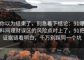 你以为结束了，别急着下结论：91爆料网理财误区的风险点对上了，91把证据链看明白，千万别踩同一个坑