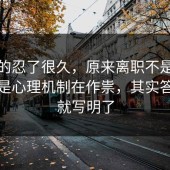 我真的忍了很久，原来离职不是看运气，是心理机制在作祟，其实答案早就写明了
