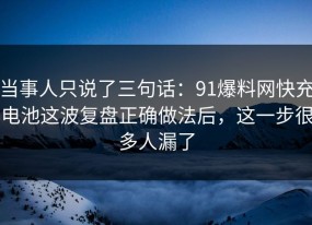 当事人只说了三句话：91爆料网快充电池这波复盘正确做法后，这一步很多人漏了