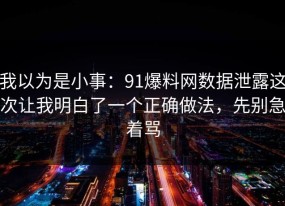 我以为是小事：91爆料网数据泄露这次让我明白了一个正确做法，先别急着骂