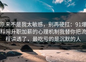 原来不是我太敏感，别再硬扛：91爆料网升职加薪的心理机制我替你把流程讲透了，最吃亏的是沉默的人