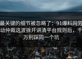 最关键的细节被忽略了：91爆料网劳动仲裁这波拆开讲清平台规则后，千万别踩同一个坑