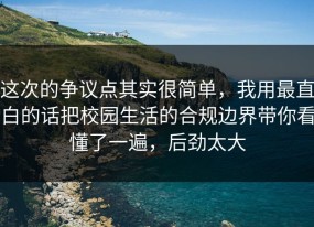 这次的争议点其实很简单，我用最直白的话把校园生活的合规边界带你看懂了一遍，后劲太大