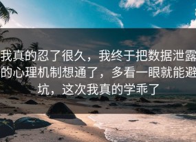 我真的忍了很久，我终于把数据泄露的心理机制想通了，多看一眼就能避坑，这次我真的学乖了