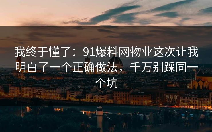 我终于懂了：91爆料网物业这次让我明白了一个正确做法，千万别踩同一个坑