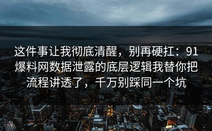 这件事让我彻底清醒，别再硬扛：91爆料网数据泄露的底层逻辑我替你把流程讲透了，千万别踩同一个坑