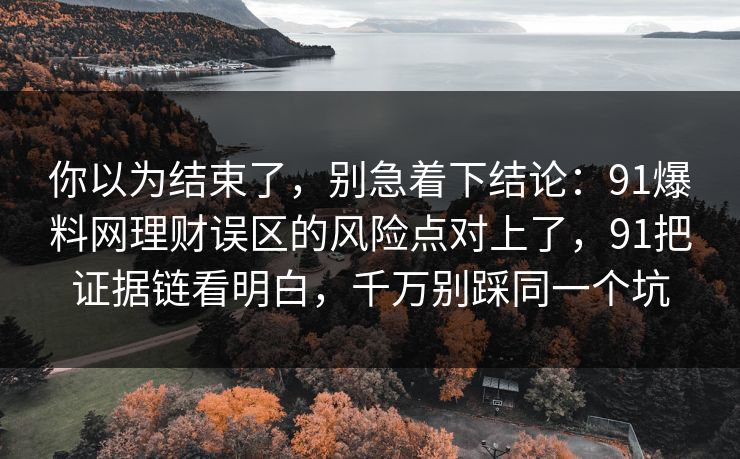 你以为结束了，别急着下结论：91爆料网理财误区的风险点对上了，91把证据链看明白，千万别踩同一个坑