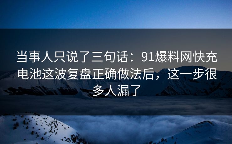 当事人只说了三句话：91爆料网快充电池这波复盘正确做法后，这一步很多人漏了