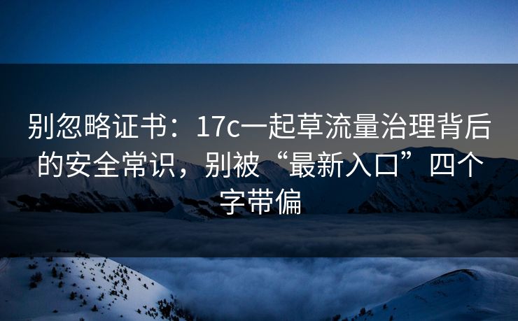 别忽略证书:17c一起草流量治理背后的安全常识,别被“最新入口”四个字带偏 别忽略证书:17c一起草流量治理背后的安全常识,别被“最新入口”四个字带偏