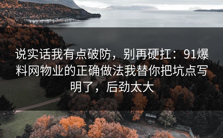 说实话我有点破防，别再硬扛：91爆料网物业的正确做法我替你把坑点写明了，后劲太大