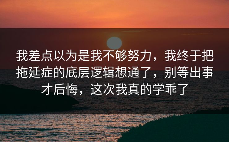 我差点以为是我不够努力，我终于把拖延症的底层逻辑想通了，别等出事才后悔，这次我真的学乖了