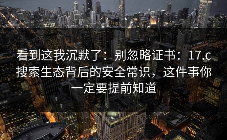 看到这我沉默了：别忽略证书：17.c搜索生态背后的安全常识，这件事你一定要提前知道